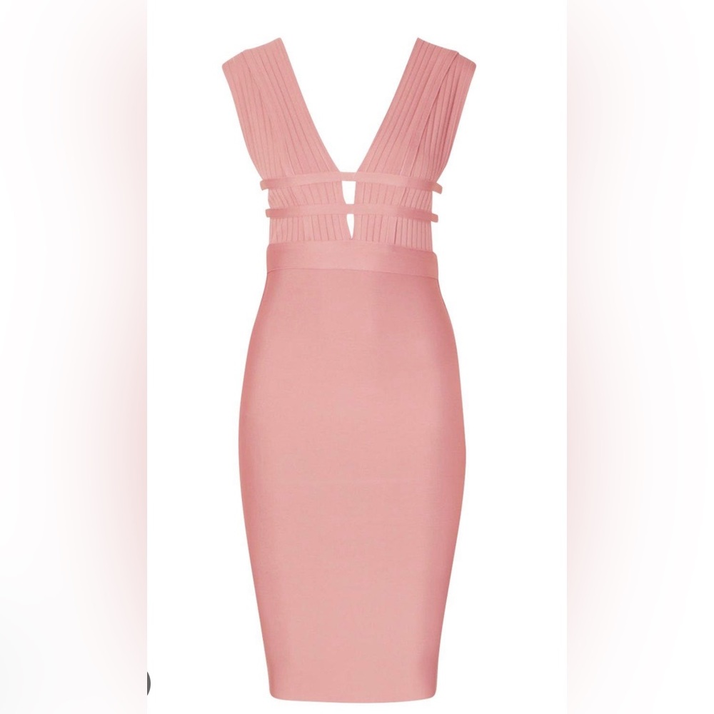 NWT boohoo plus sculpt deep v mocha bandage bodycon dress.